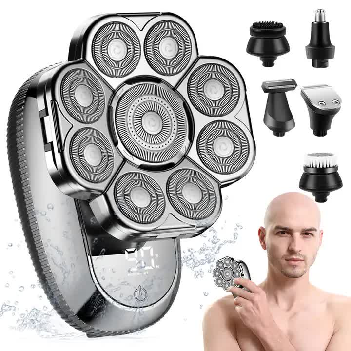 New Digital Display 9-Blade Electric Shaver | 6-in-1 Rechargeable Head Shaver & Grooming Kit