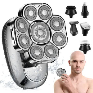 New Digital Display 9-Blade Electric Shaver | 6-in-1 Rechargeable Head Shaver & Grooming Kit