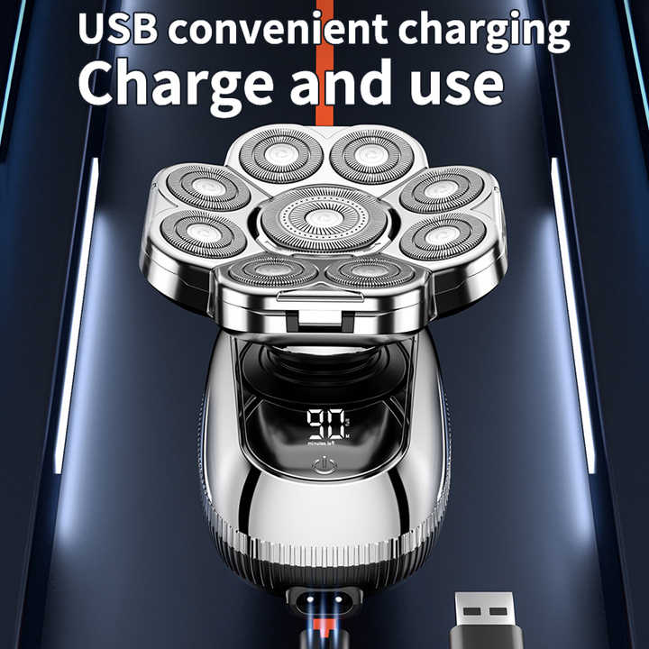 New Digital Display 9-Blade Electric Shaver | 6-in-1 Rechargeable Head Shaver & Grooming Kit