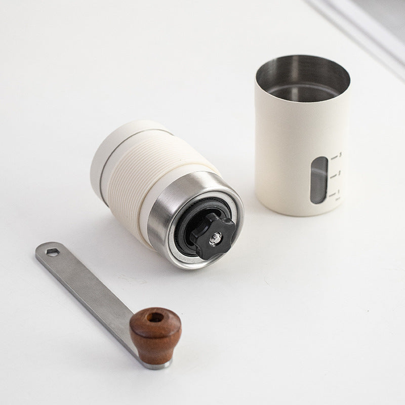 White Portable Stainless Steel Coffee Grinder | Manual Hand-Cranked Coffee Mill, Heavy-Duty Burr Grinder for Fresh Coffee Beans