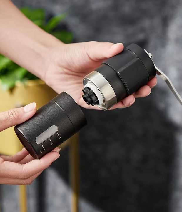 Black Portable Stainless Steel Coffee Grinder | Manual Hand-Cranked Coffee Mill, Heavy-Duty Burr Grinder for Fresh Coffee Beans