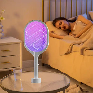 White Rechargeable Electric Mosquito Racket | 2-in-1 Mosquito Killer with Lithium Battery | Fly Swatter & Zapper