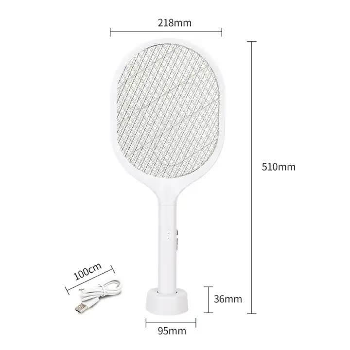 White Rechargeable Electric Mosquito Racket | 2-in-1 Mosquito Killer with Lithium Battery | Fly Swatter & Zapper