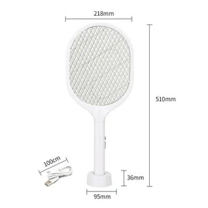 White Rechargeable Electric Mosquito Racket | 2-in-1 Mosquito Killer with Lithium Battery | Fly Swatter & Zapper