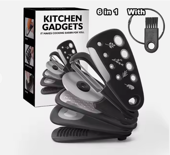 Stackable Kitchen Tool Set | Multi-Function Grater, Herb Cutter, Garlic Press, Can Opener, Cheese Grater, Pizza Cutter & Spice Set