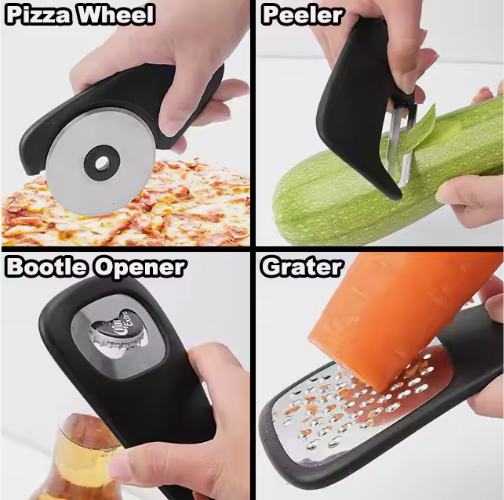 Stackable Kitchen Tool Set | Multi-Function Grater, Herb Cutter, Garlic Press, Can Opener, Cheese Grater, Pizza Cutter & Spice Set