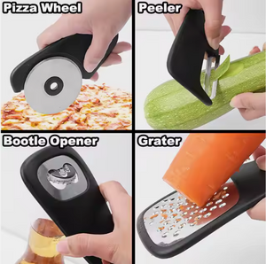 Stackable Kitchen Tool Set | Multi-Function Grater, Herb Cutter, Garlic Press, Can Opener, Cheese Grater, Pizza Cutter & Spice Set