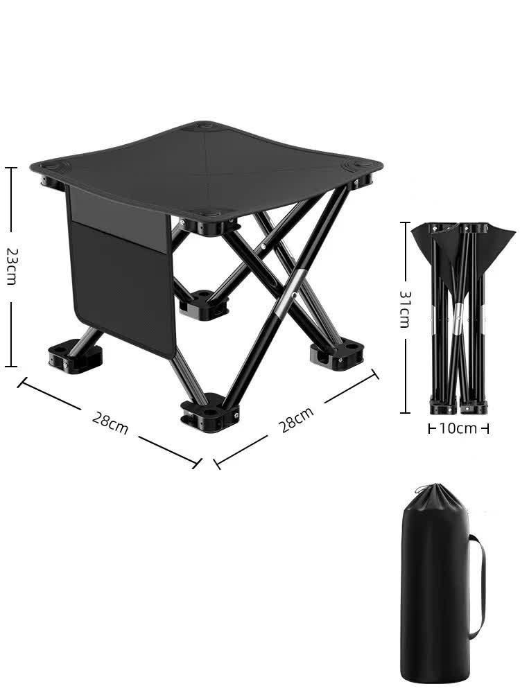 Outdoor Folding Stool | Black | 23x28cm | Lightweight Portable Picnic Chair | Fishing & Camping Seat | Collapsible Bench