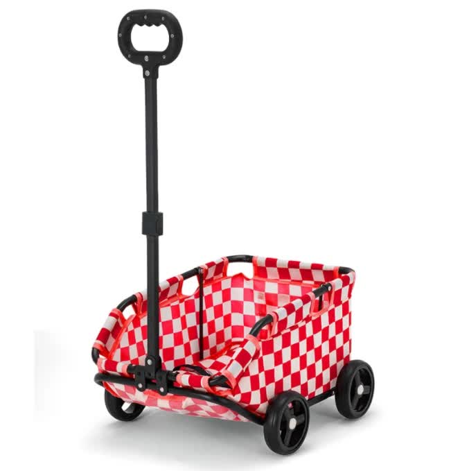 Red Lattice Compact Foldable Pet Stroller | Lightweight Travel Pushchair for Small Pets & Cats | Portable & Collapsible Buggy