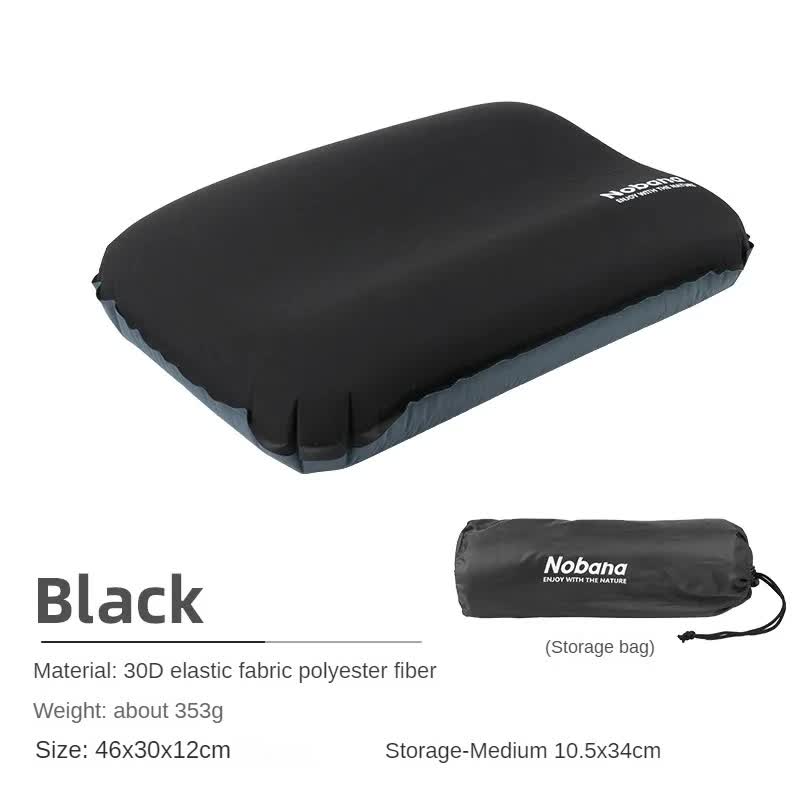 Automatic Inflatable Outdoor Pillow | Black | 3D Sponge | Portable Travel Neck Cushion | Air Mattress for Camping & Tent