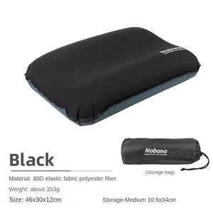 Automatic Inflatable Outdoor Pillow | Black | 3D Sponge | Portable Travel Neck Cushion | Air Mattress for Camping & Tent