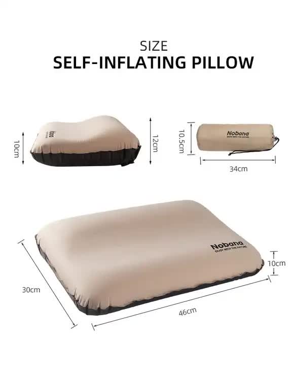 Automatic Inflatable Outdoor Pillow | Black | 3D Sponge | Portable Travel Neck Cushion | Air Mattress for Camping & Tent