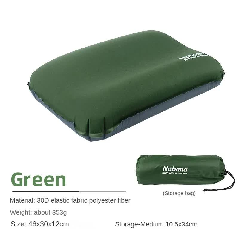Automatic Inflatable Outdoor Pillow | Dark Green | 3D Sponge | Portable Travel Neck Cushion | Air Mattress for Camping & Tent