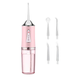 Pink Electric Portable Water Flosser | Smart 4-Head Oral Irrigation Teeth Cleaner | Pulse Cleaning