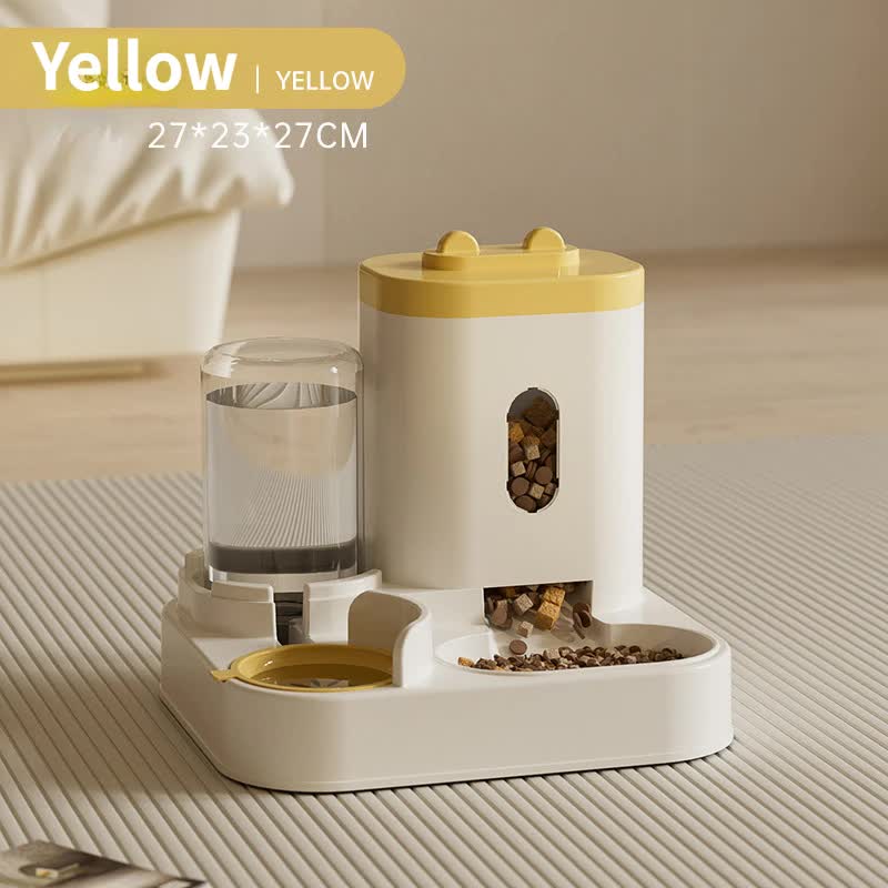 Yellow Automatic Pet Feeder and Water Dispenser | Smart Dog Bowl & Cat Feeder | Universal Pet Feeding Station | Electric Pet Water Fountain