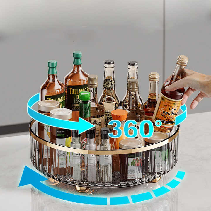 Transparent Luxury Rotating Storage Rack | Spice Organizer & Condiment Holder for Kitchen & Living Room