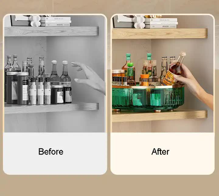 Grey Luxury Rotating Storage Rack | Transparent Spice Organizer | Desktop Rotating Tray for Kitchen & Living Room