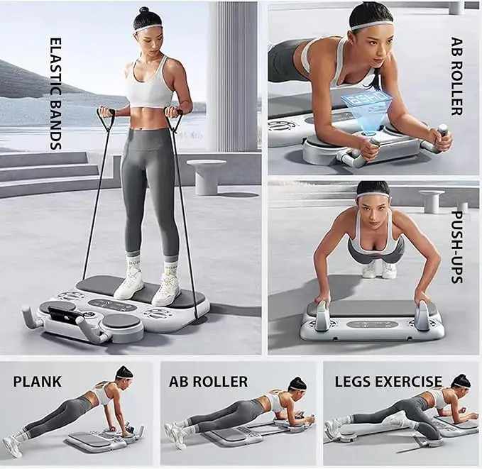 Grey 6-in-1 Multifunctional Fitness Board | Ab Wheel | Automatic Rebound | Fat Burning & Core Strengthening | Home Workout