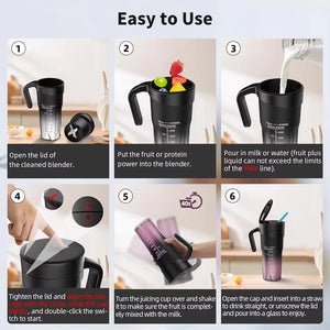 Black Portable Juicer | Rechargeable Outdoor Travel Juice Cup | Six Blades | Multifunctional Smoothie Maker