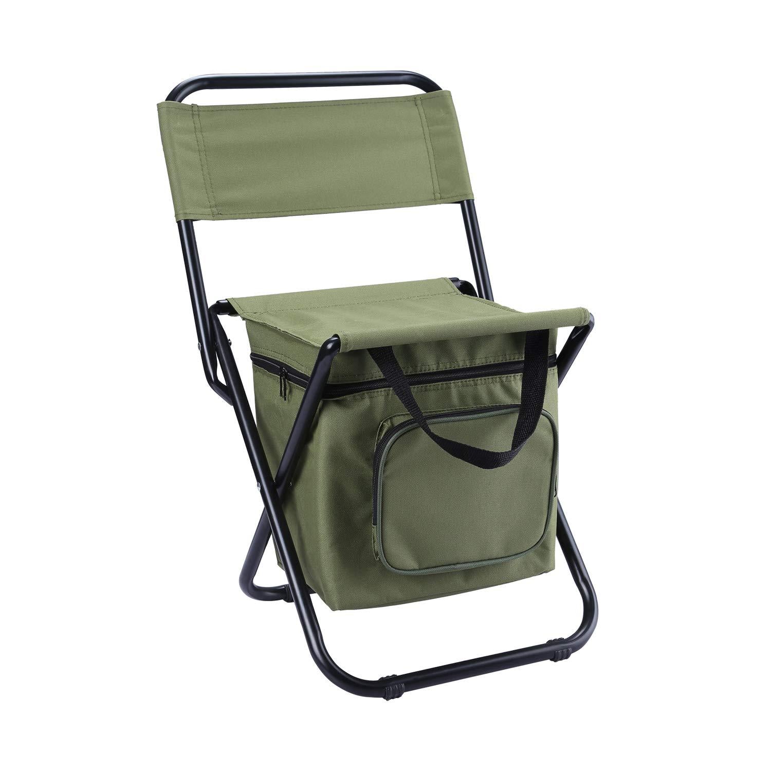 Portable 3-in-1 Folding Camping Chair | Green | Storage Bag, Backrest+E5087:E5155+E5111:E5155 & Insulated Cooler | Outdoor Fishing, Hiking & Picnics