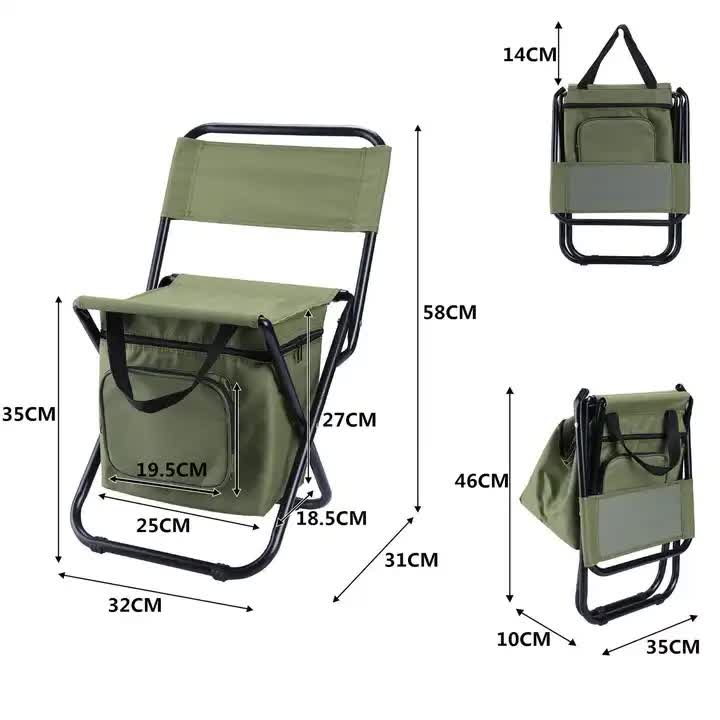 Portable 3-in-1 Folding Camping Chair | Green | Storage Bag, Backrest+E5087:E5155+E5111:E5155 & Insulated Cooler | Outdoor Fishing, Hiking & Picnics