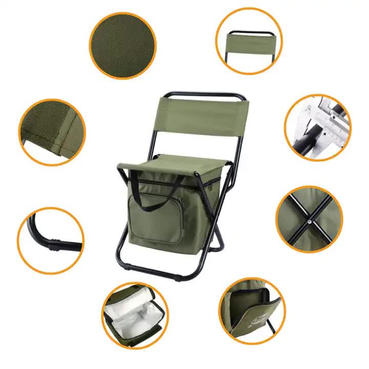 Portable 3-in-1 Folding Camping Chair | Green | Storage Bag, Backrest+E5087:E5155+E5111:E5155 & Insulated Cooler | Outdoor Fishing, Hiking & Picnics