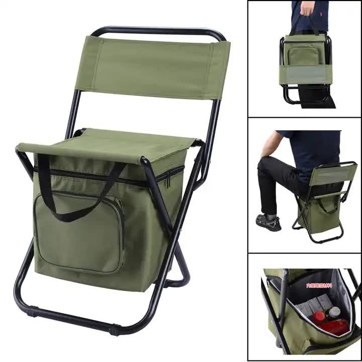 Portable 3-in-1 Folding Camping Chair | Black | Storage Bag, Backrest & Insulated Cooler | Outdoor Fishing, Hiking & Picnics