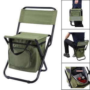 Portable 3-in-1 Folding Camping Chair | Black | Storage Bag, Backrest & Insulated Cooler | Outdoor Fishing, Hiking & Picnics