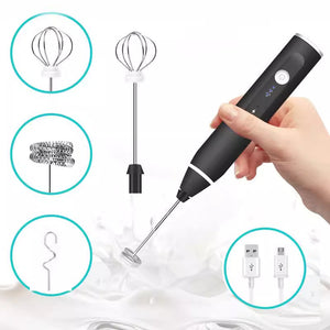 Black 304 Stainless Steel Handheld Electric Milk Frother | Egg Beater, Paint Mixer & Milk Powder Whisk