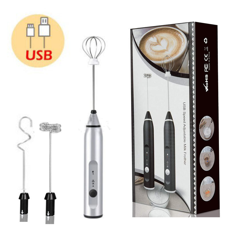 Silver 304 Stainless Steel Handheld Electric Milk Frother | Egg Beater, Paint Mixer & Milk Powder Whisk