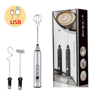 Silver 304 Stainless Steel Handheld Electric Milk Frother | Egg Beater, Paint Mixer & Milk Powder Whisk