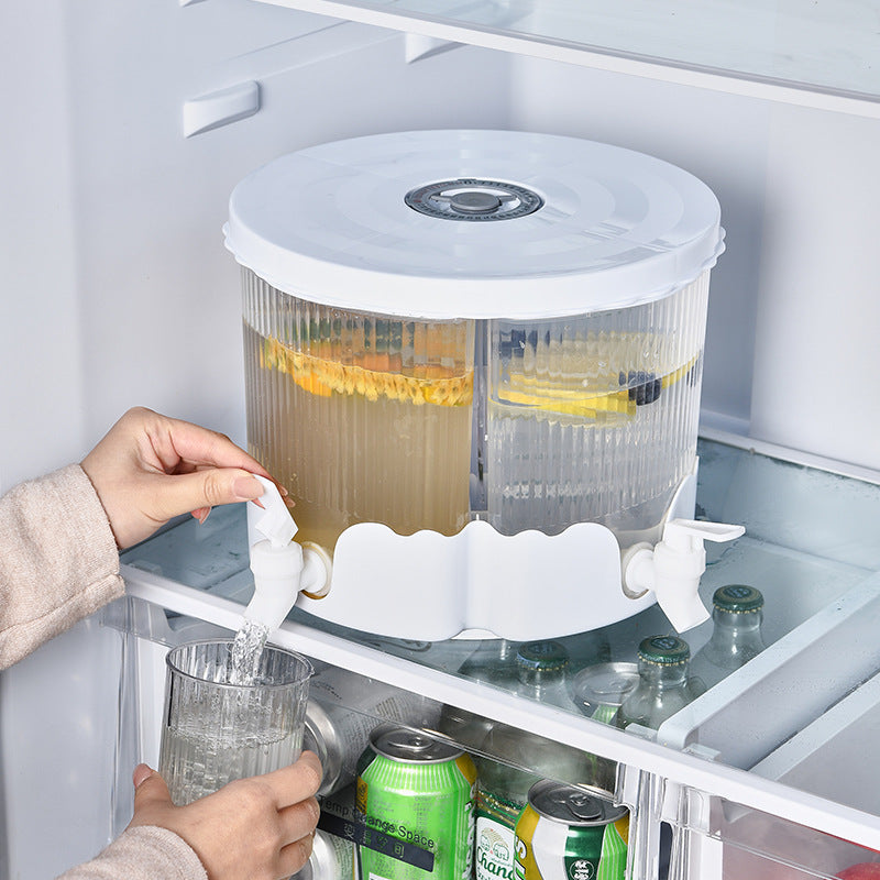 Large Capacity Rotating Beverage Dispenser | Water Bottle + 4 Cups + Tray | With Faucet, Multi-Compartment for Juice, Tea & Drinks