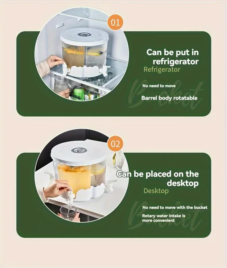 Large Capacity Rotating Beverage Dispenser | Water Bottle + 4 Cups + Tray | With Faucet, Multi-Compartment for Juice, Tea & Drinks