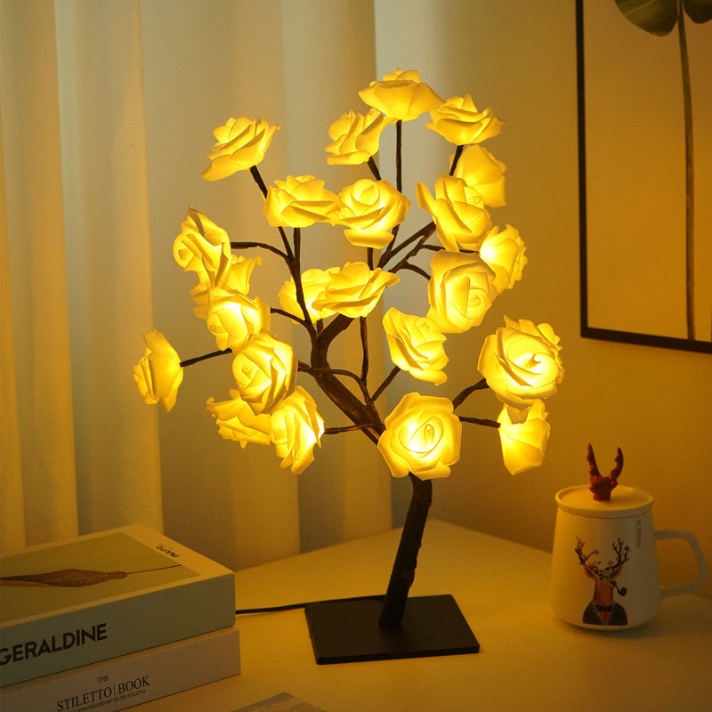 LED Rose Flower Tree Light with Detachable Base & USB Switch | Decorative Night Light for Home Décor