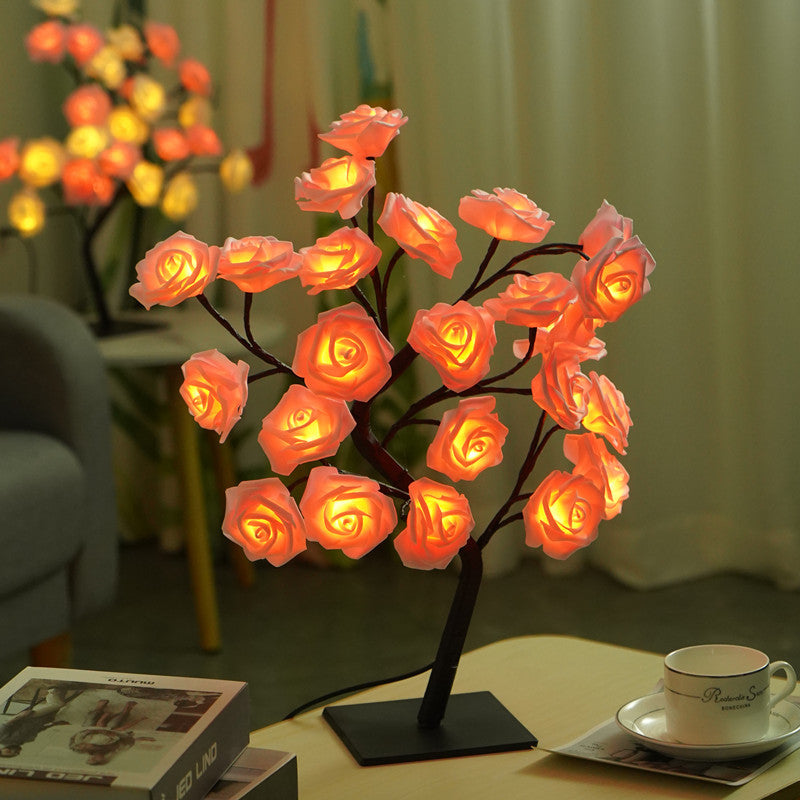 LED Rose Flower Tree Light with Detachable Base & USB Switch | Decorative Night Light for Home Décor