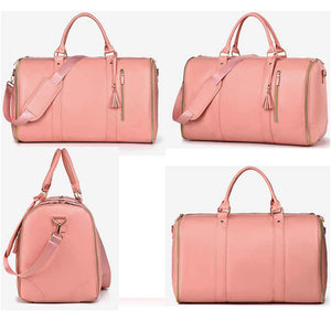 Pink PU Leather Garment Bag | Foldable Design | Women's Travel Duffel | Suit Carrier & Storage