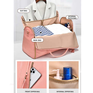 Pink PU Leather Garment Bag | Foldable Design | Women's Travel Duffel | Suit Carrier & Storage