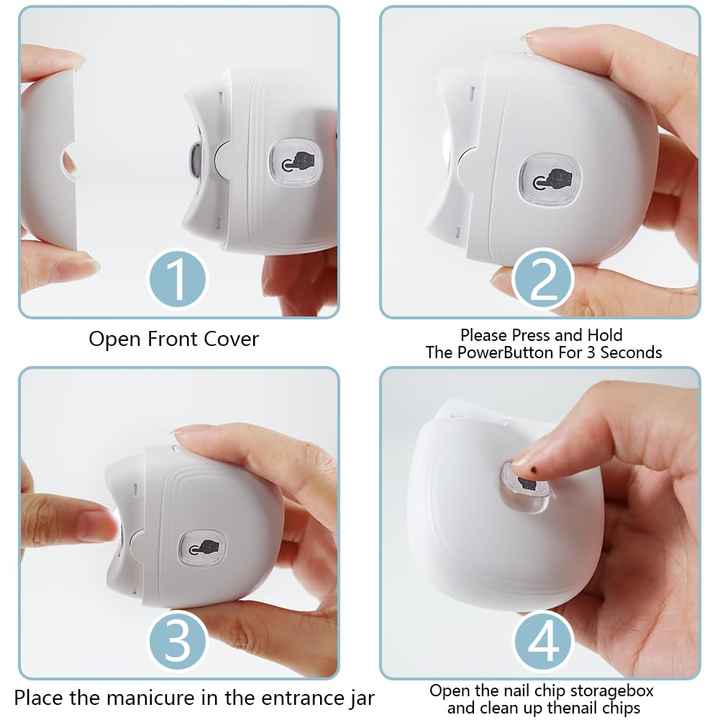 White Automatic Electric Nail Trimmer with LED Light | Rechargeable Nail Clipper & File | Portable Nail Care Device for Adults & Kids