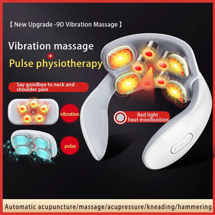 White Portable Electric Neck Massager | Intelligent Pulse Therapy | Heat Function | 4 Massage Heads