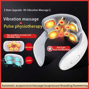 White Portable Electric Neck Massager | Intelligent Pulse Therapy | Heat Function | 4 Massage Heads