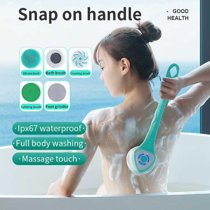 White Electric Bath Brush & Multi-Functional Massager | Long Handle Waterproof Body Cleansing Tool