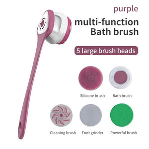 Purple Electric Bath Brush & Multi-Functional Massager | Long Handle Waterproof Body Cleansing Tool