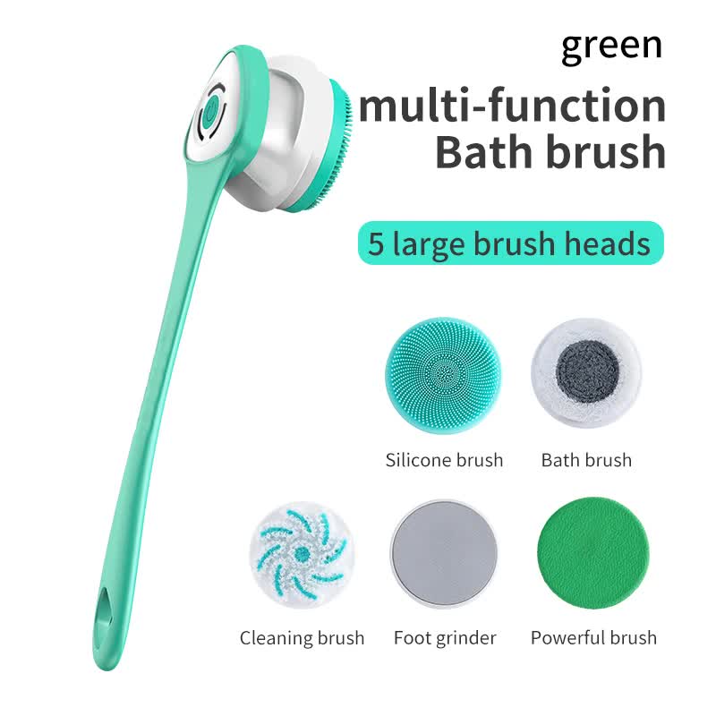 Green Electric Bath Brush & Multi-Functional Massager | Long Handle Waterproof Body Cleansing Tool
