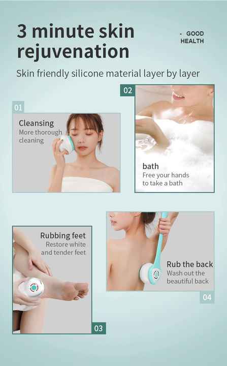 Green Electric Bath Brush & Multi-Functional Massager | Long Handle Waterproof Body Cleansing Tool