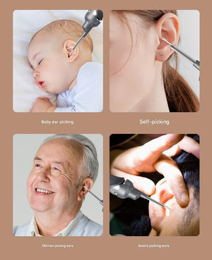 Black | Rechargeable Visual Electric Ear Cleaner | LED Light | Safe and Effective Ear Wax Removal Tool | Adults and Children