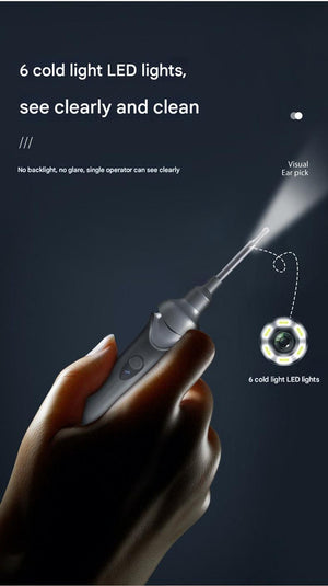 Black | Rechargeable Visual Electric Ear Cleaner | LED Light | Safe and Effective Ear Wax Removal Tool | Adults and Children