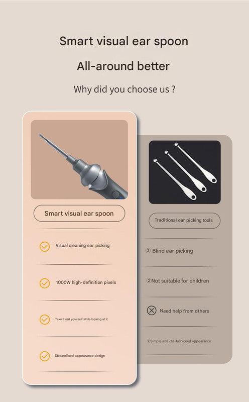 Black | Rechargeable Visual Electric Ear Cleaner | LED Light | Safe and Effective Ear Wax Removal Tool | Adults and Children