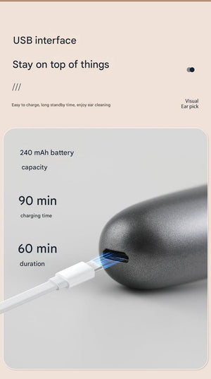 Black | Rechargeable Visual Electric Ear Cleaner | LED Light | Safe and Effective Ear Wax Removal Tool | Adults and Children