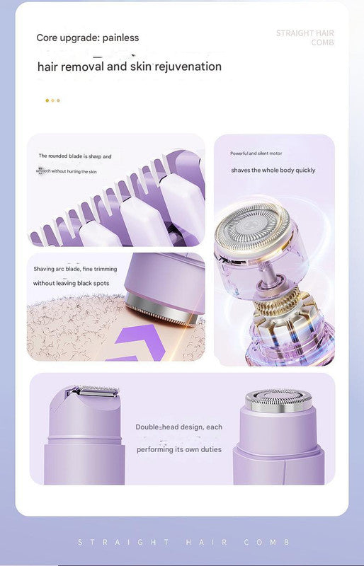 Purple Portable Wireless Electric Hair Remover | Dual-Head Rechargeable Mini Shaver for Women’s Sensitive Areas