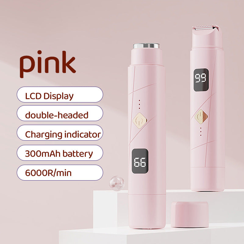 Pink Portable Wireless Electric Hair Remover | Dual-Head Rechargeable Mini Shaver for Women’s Sensitive Areas